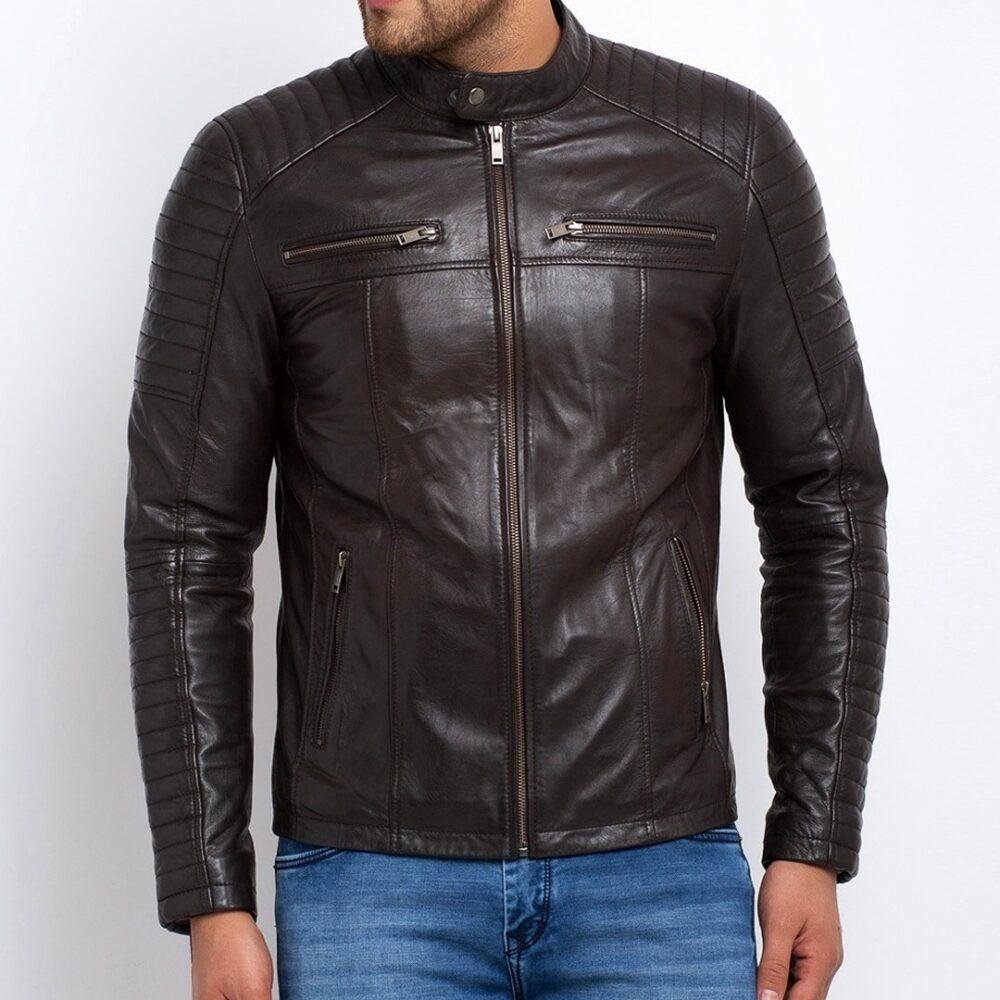 Genuine Lambskin Leather Biker Jacket Brown